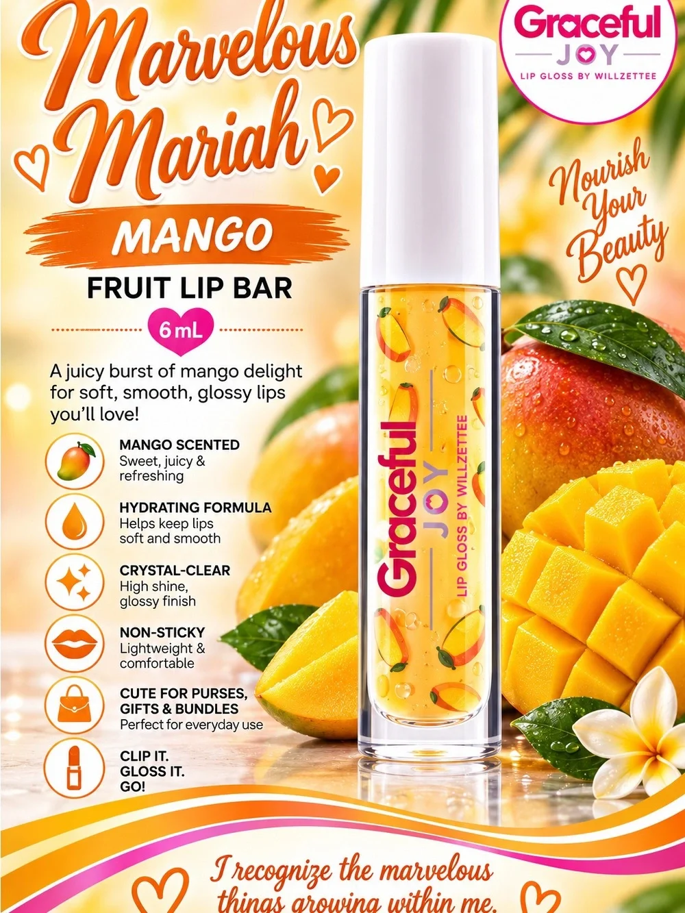 Graceful Joy Marvelous Mariah - Clear Mango Lip Gloss